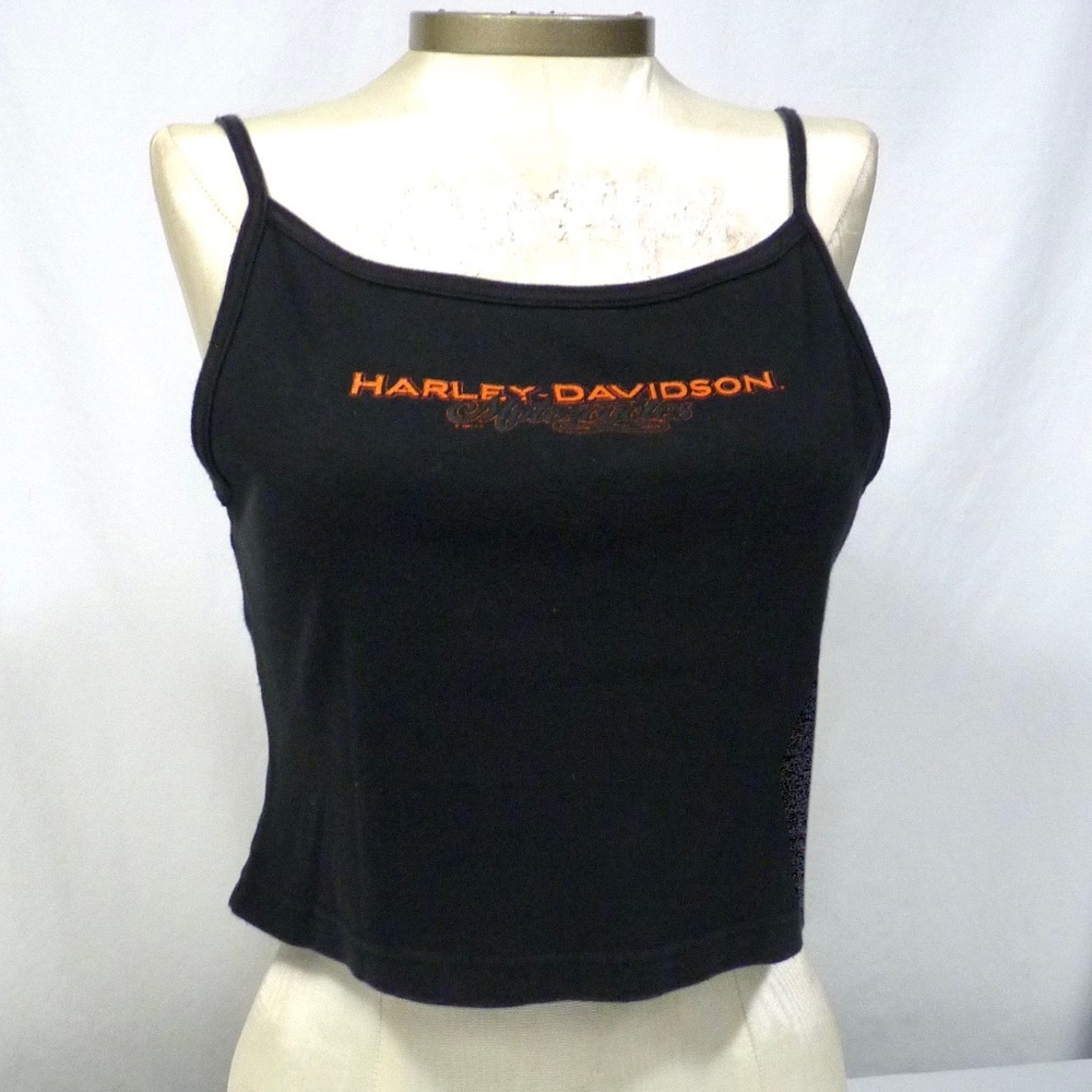 Vintage Harley-Davidson Junior’s M Black Scoop Neck Spaghetti Straps Crop Top